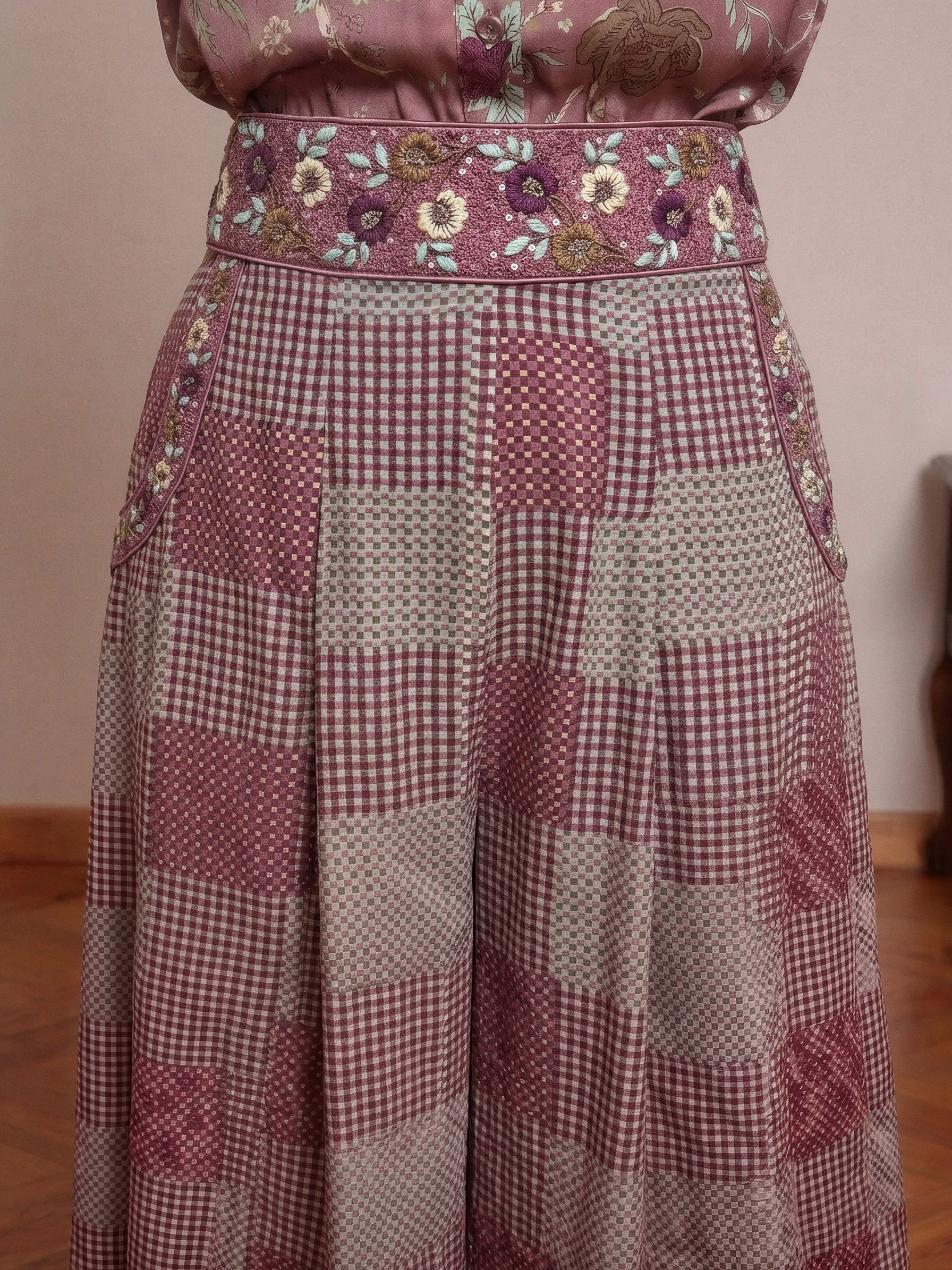 Mauve Chintz Shirt & Checks Kali Pants