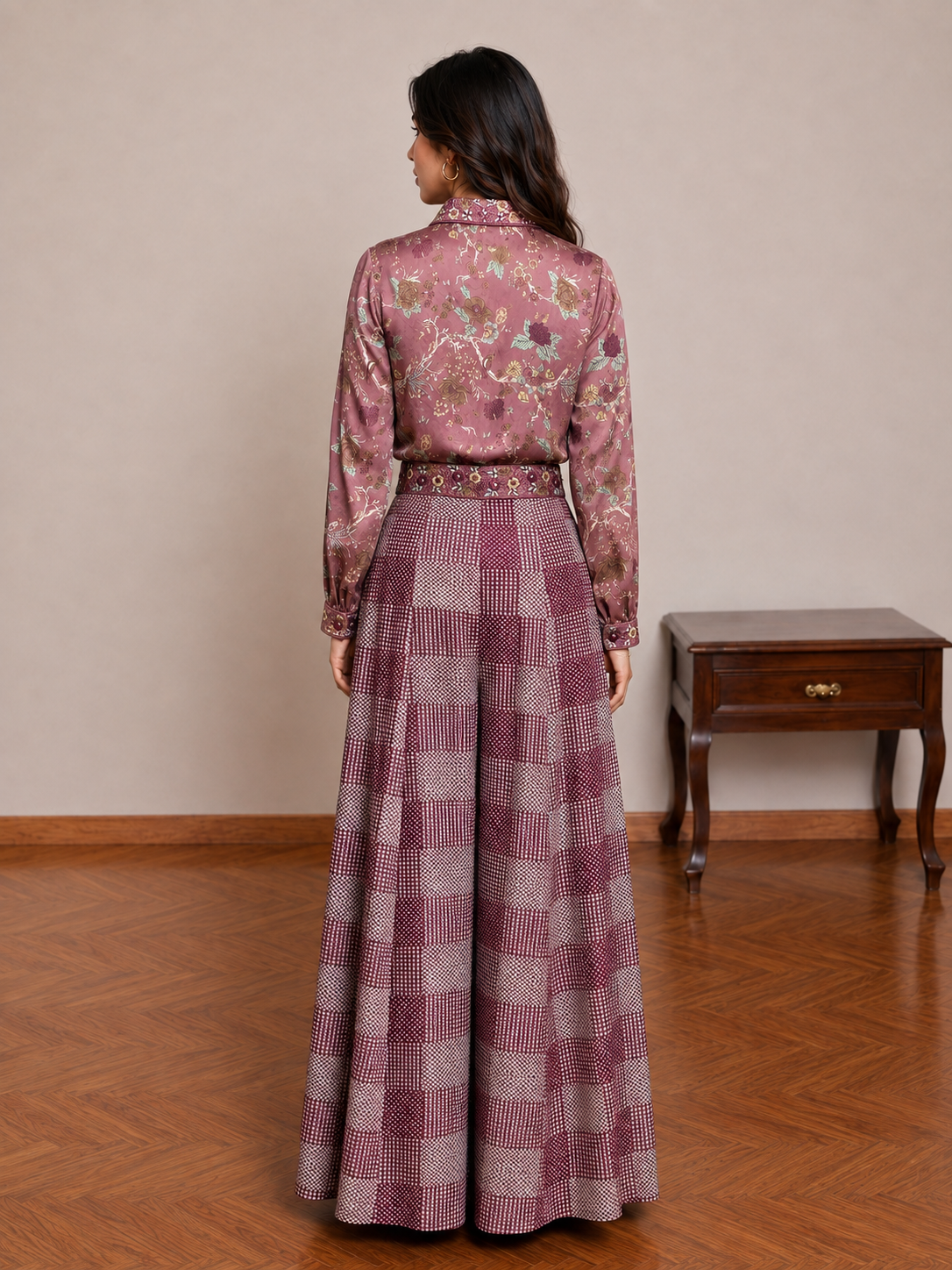 Mauve Chintz Shirt & Checks Kali Pants