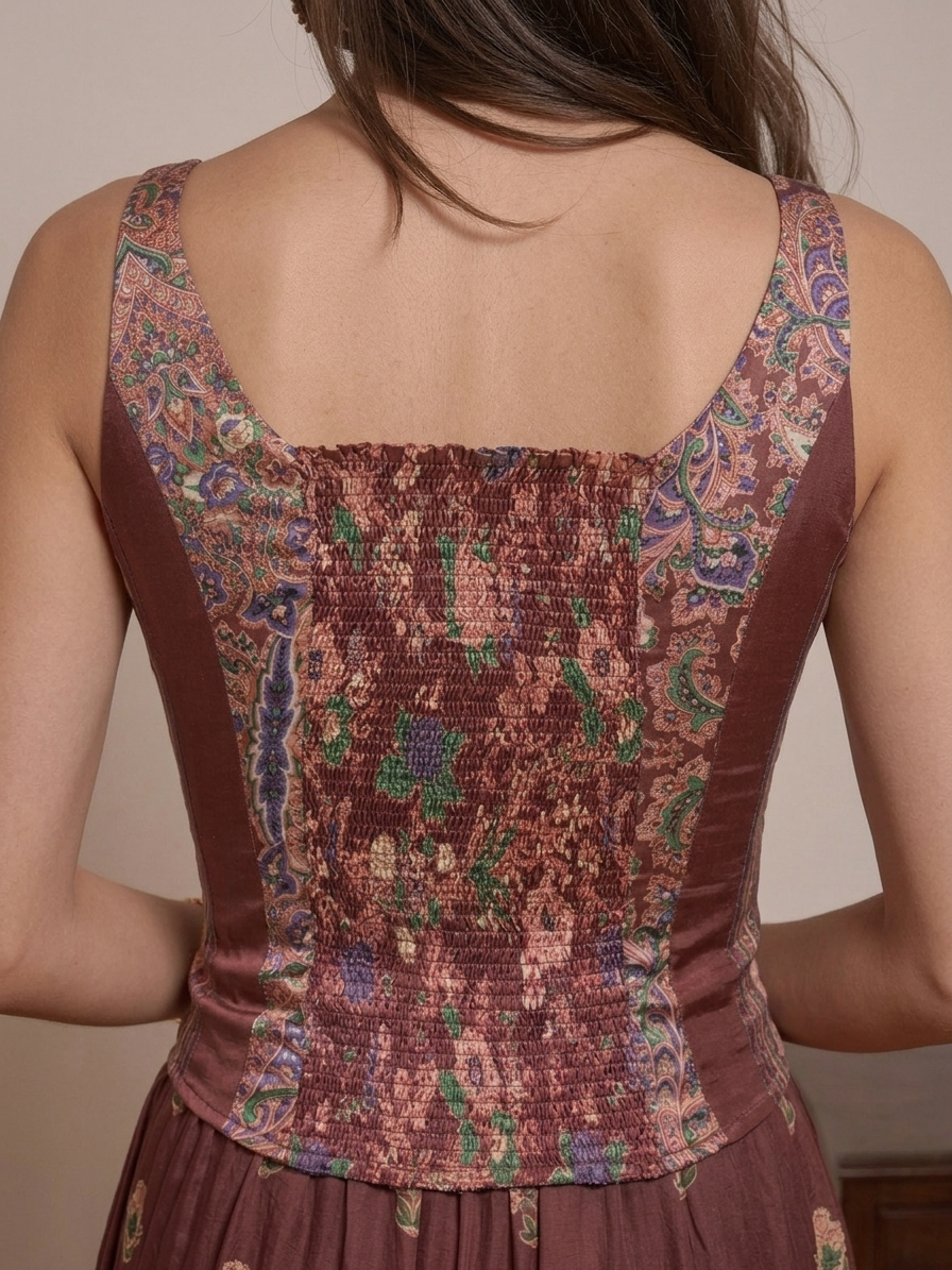 Nude Multiprinted Top & Tiered Pants