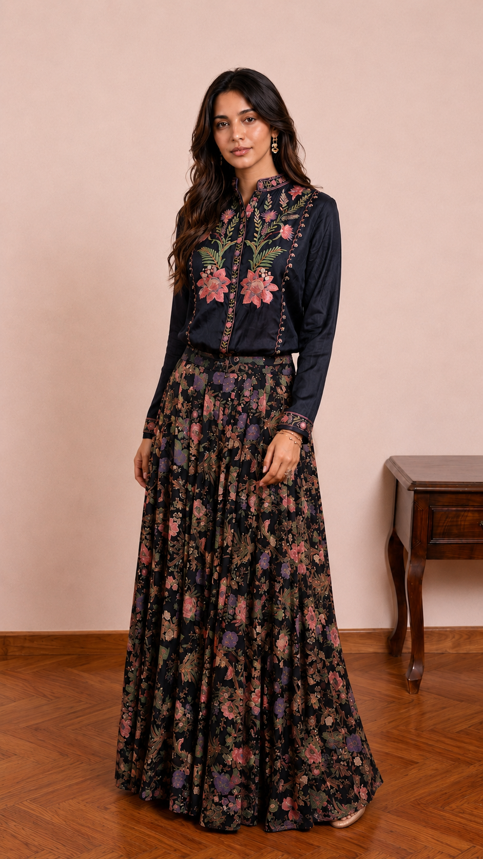 Navy Blue Chintz Skirt.