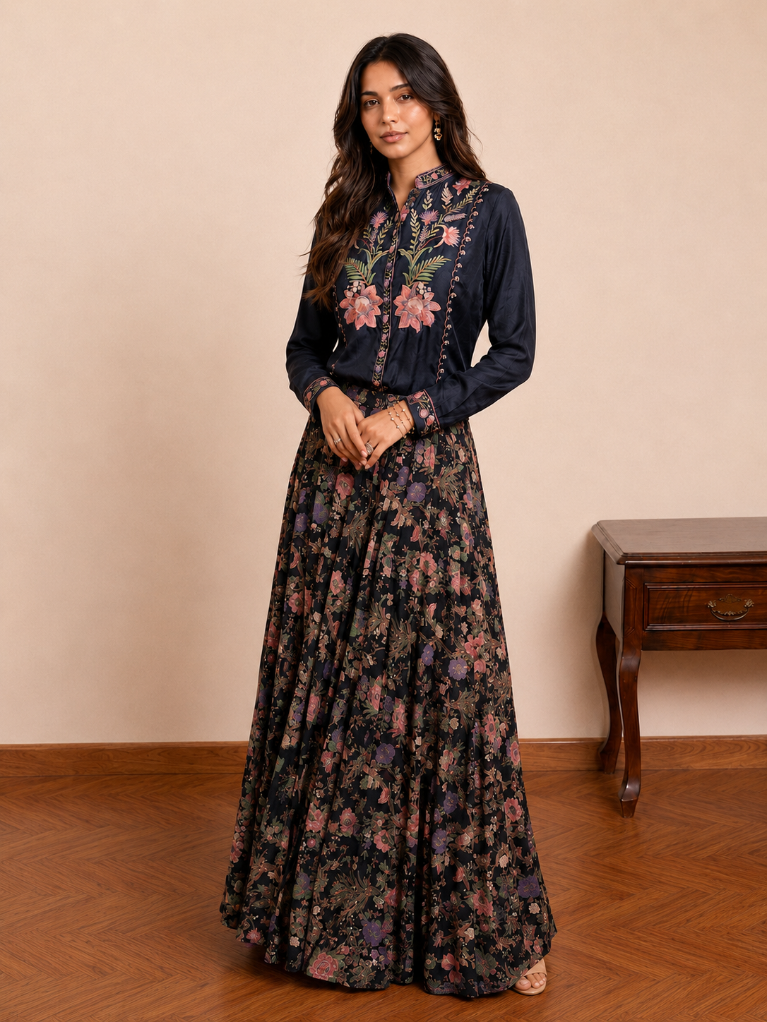 Navy Blue Chintz Skirt.