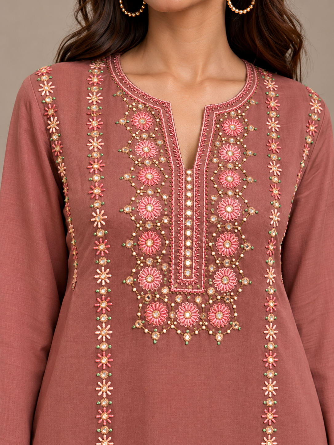 Nude Mirror Embroidered Top.