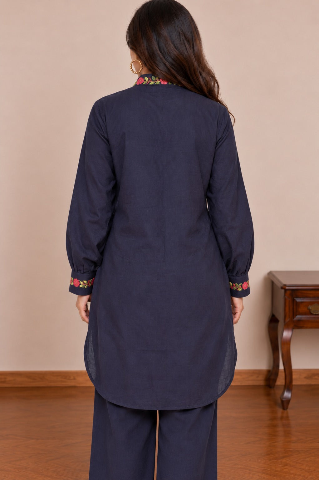 Deep Purple Embroidered Long Shirt