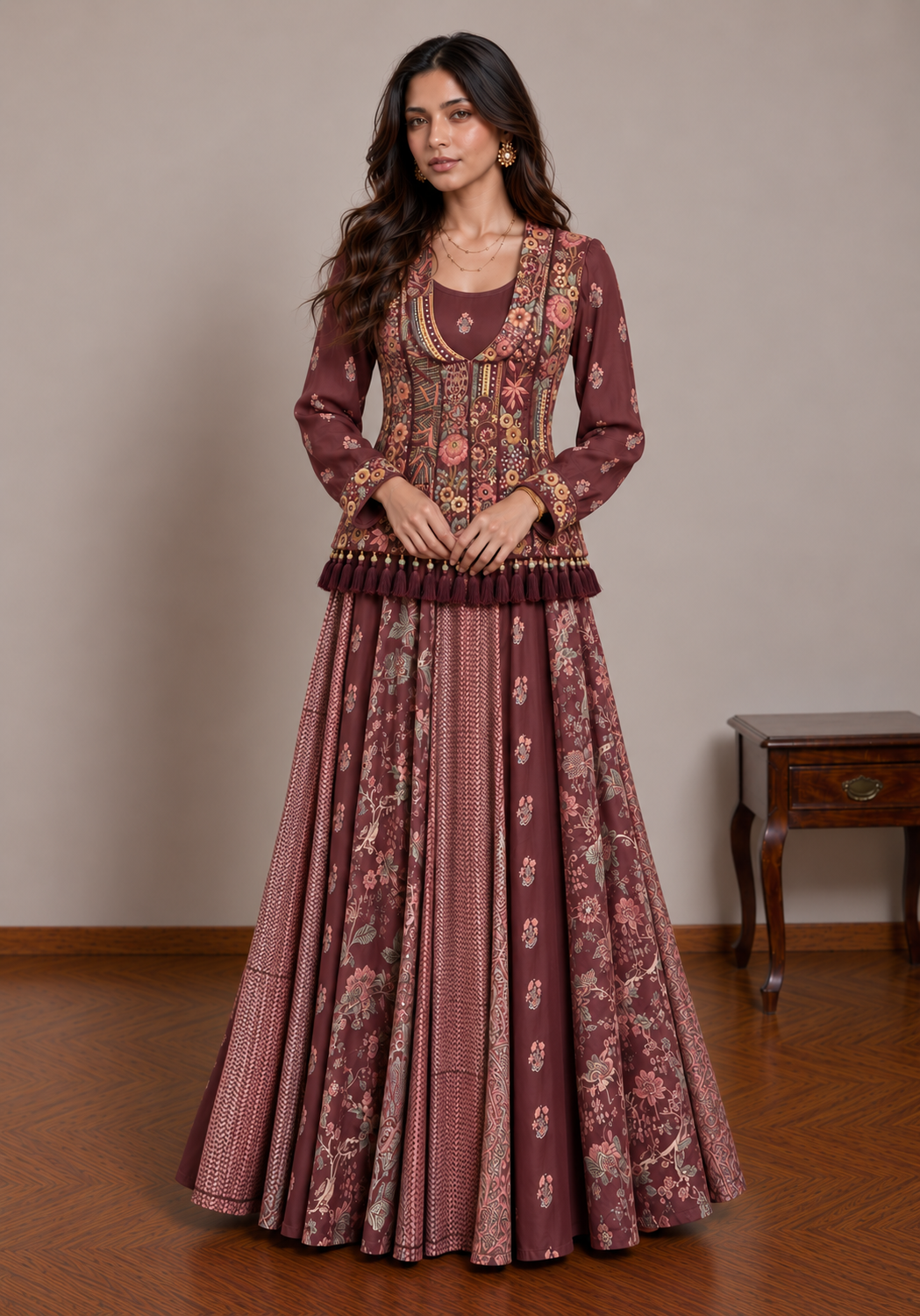 Maroon Embroidered Jacket.