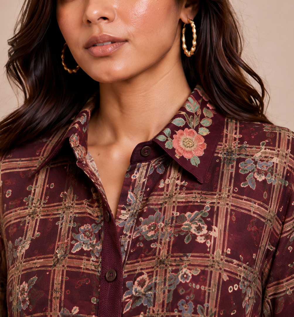 Maroon Checks Chintz Shirt & Pants.