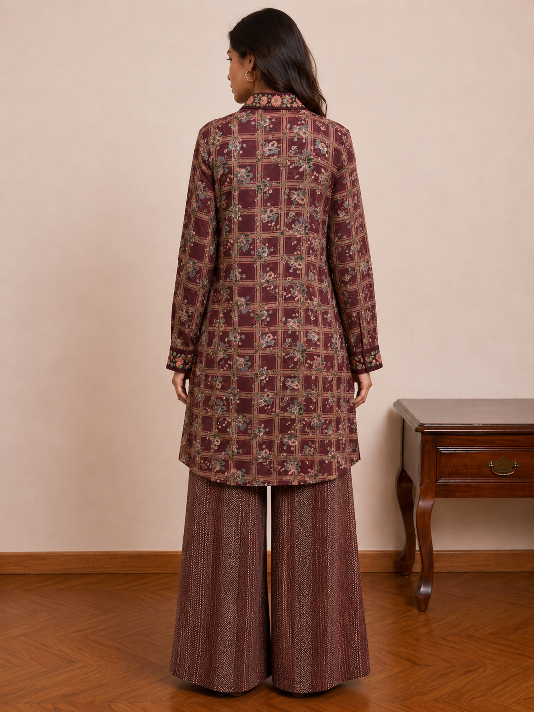 Maroon Checks Chintz Shirt & Pants.
