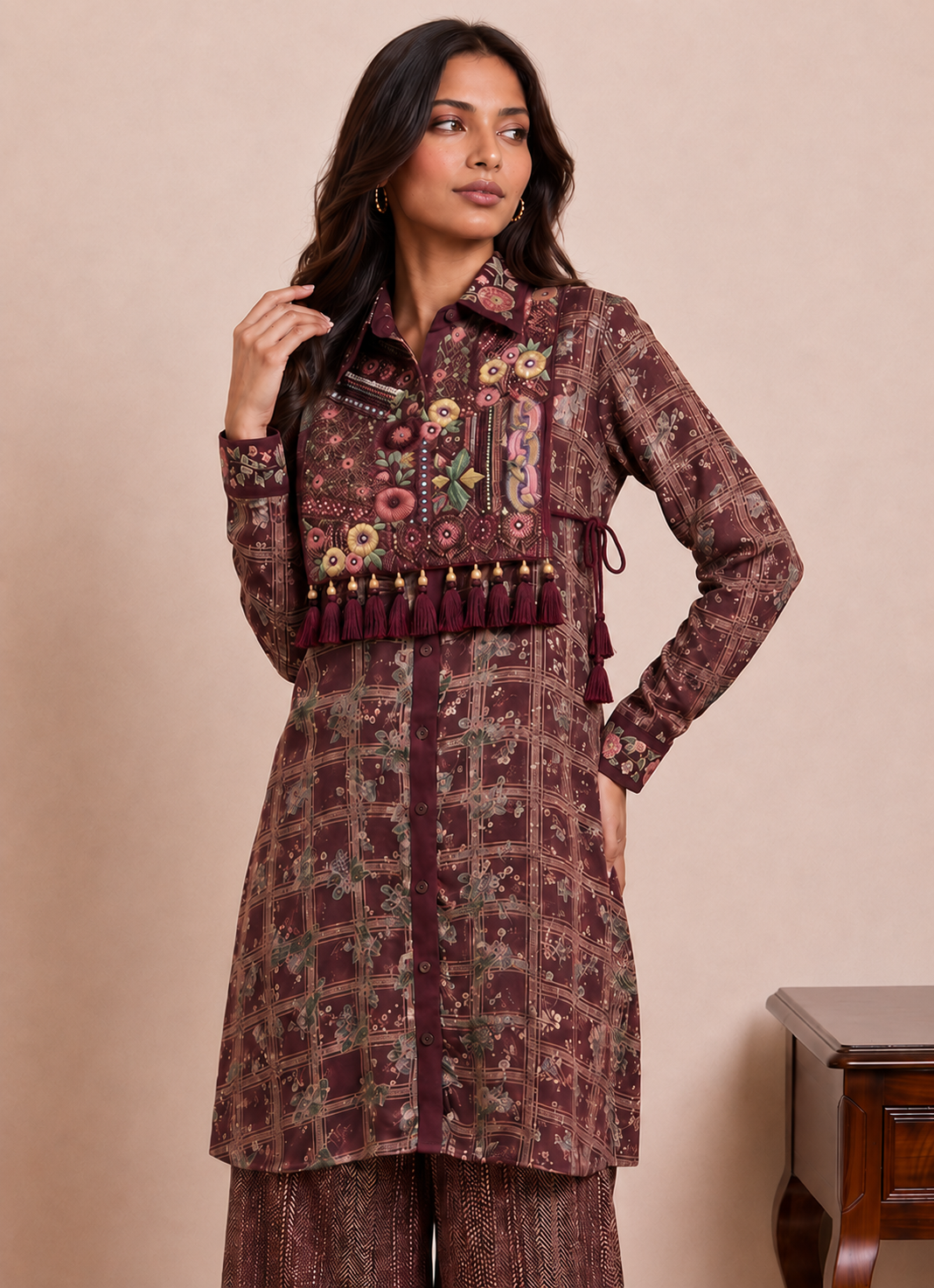 Maroon Multi Embroidered Bib