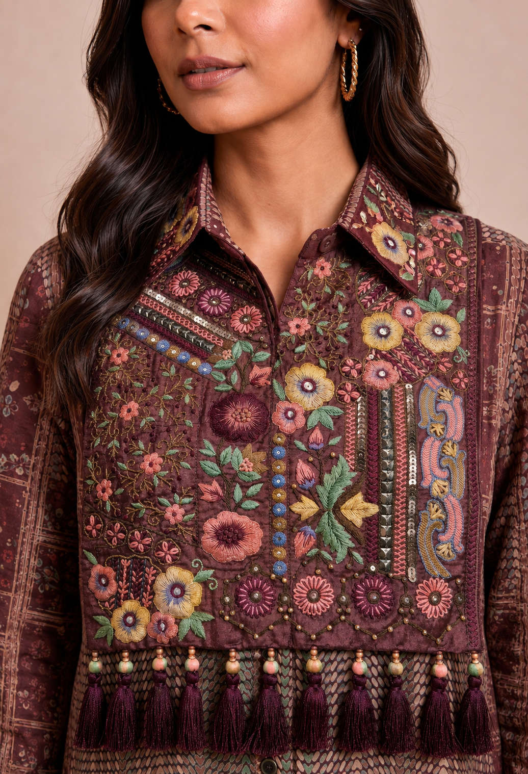 Maroon Multi Embroidered Bib