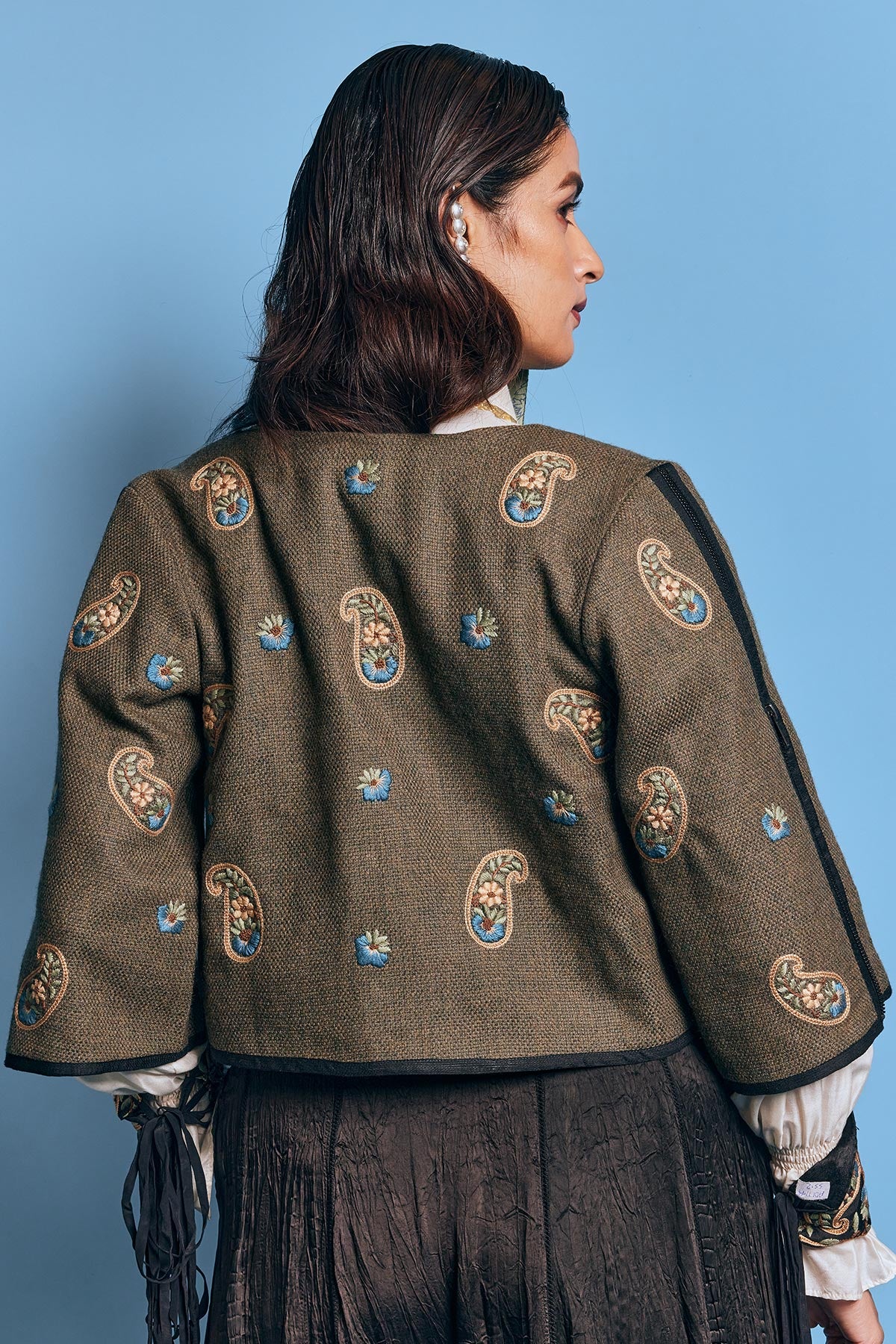 Green paisley embroidered bolero