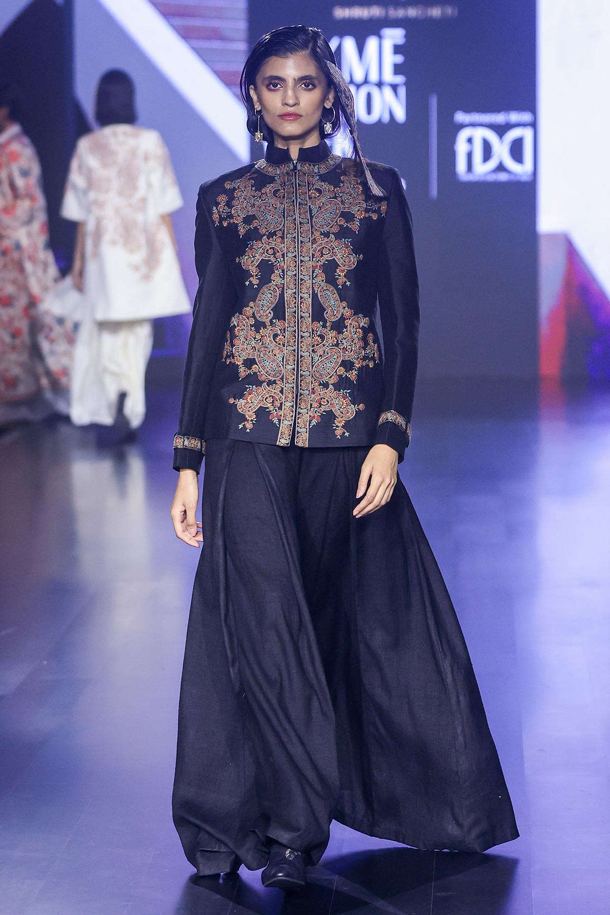 Black raw silk embroidered jacket