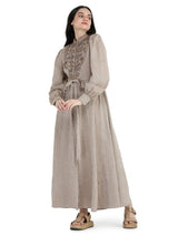 Beige khadi embroidered shirt dress with sash belt