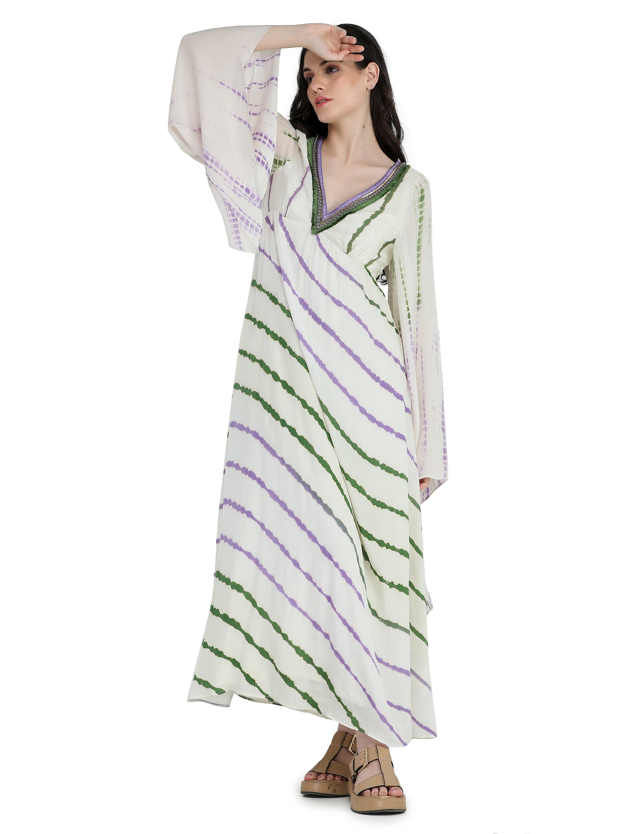 Bone crepe  tie and dye kimono style kaftan