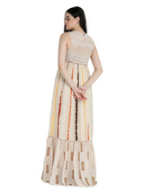 Bone crepe tie and dye and embroidered maxi