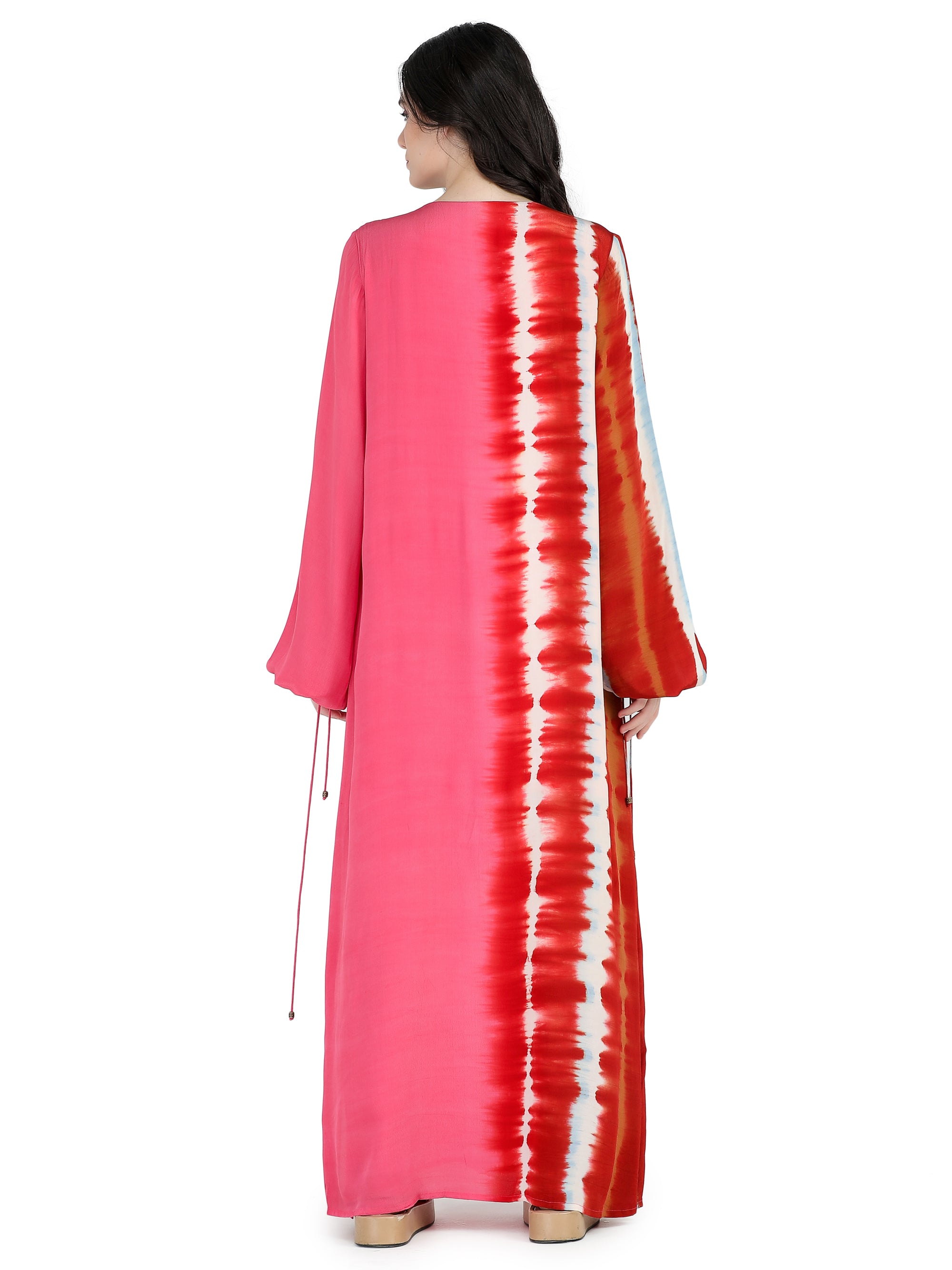 Multi-color tie and dye kaftan maxi with embroidery