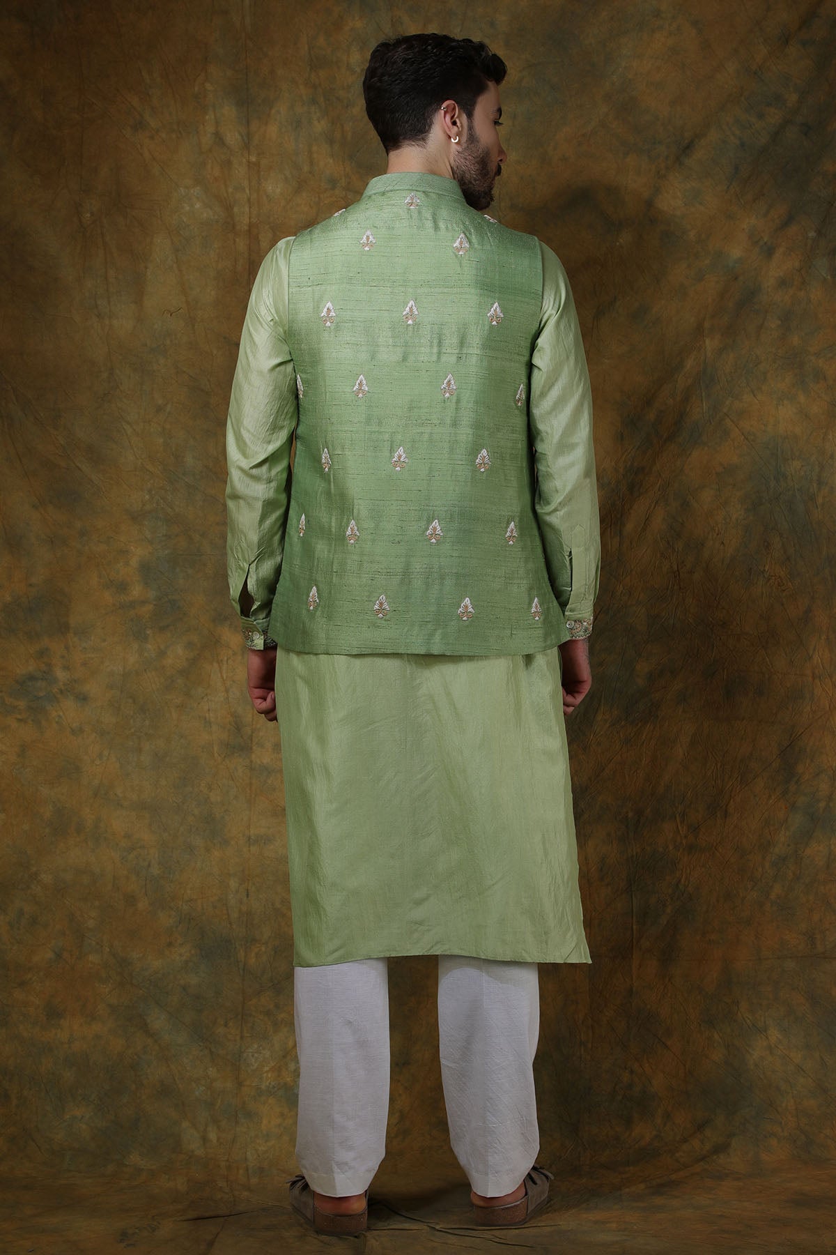 Mint Green Silk Buta Embroidered Bundi