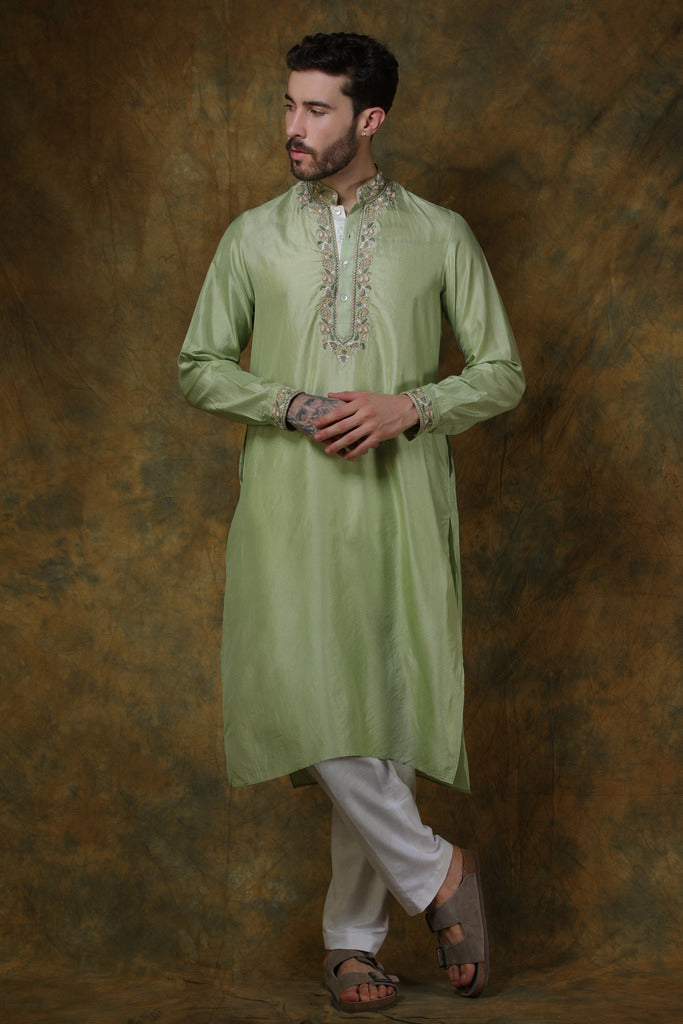 Mint green silk kurta with pants