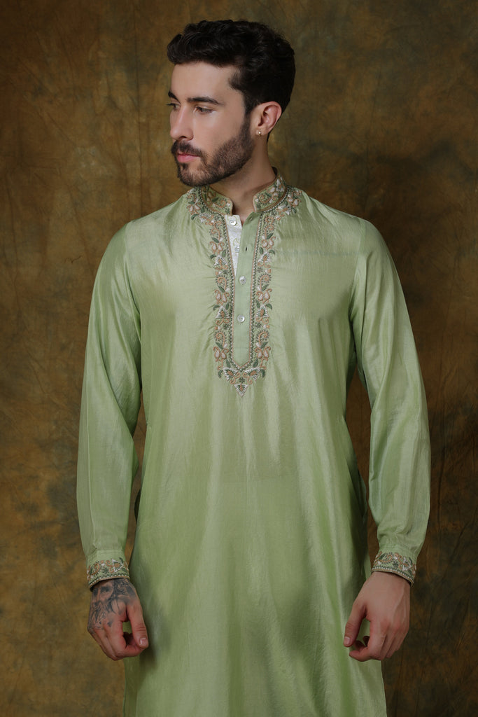 Mint green silk kurta with pants