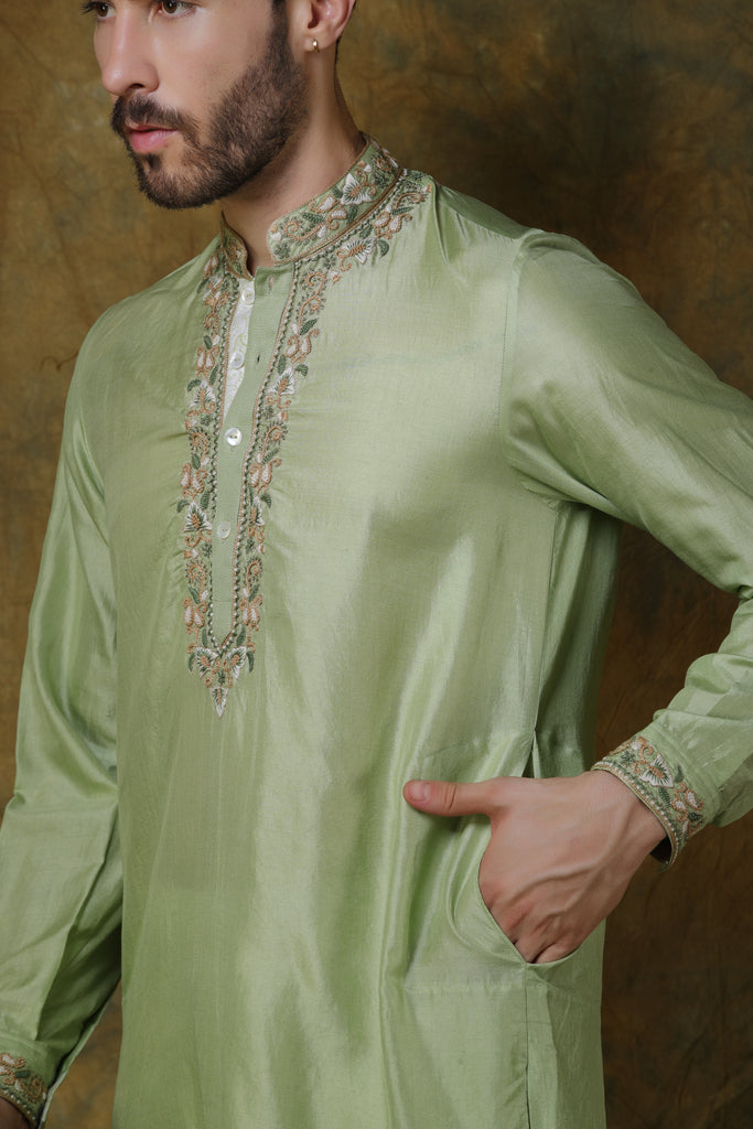 Mint green silk kurta with pants