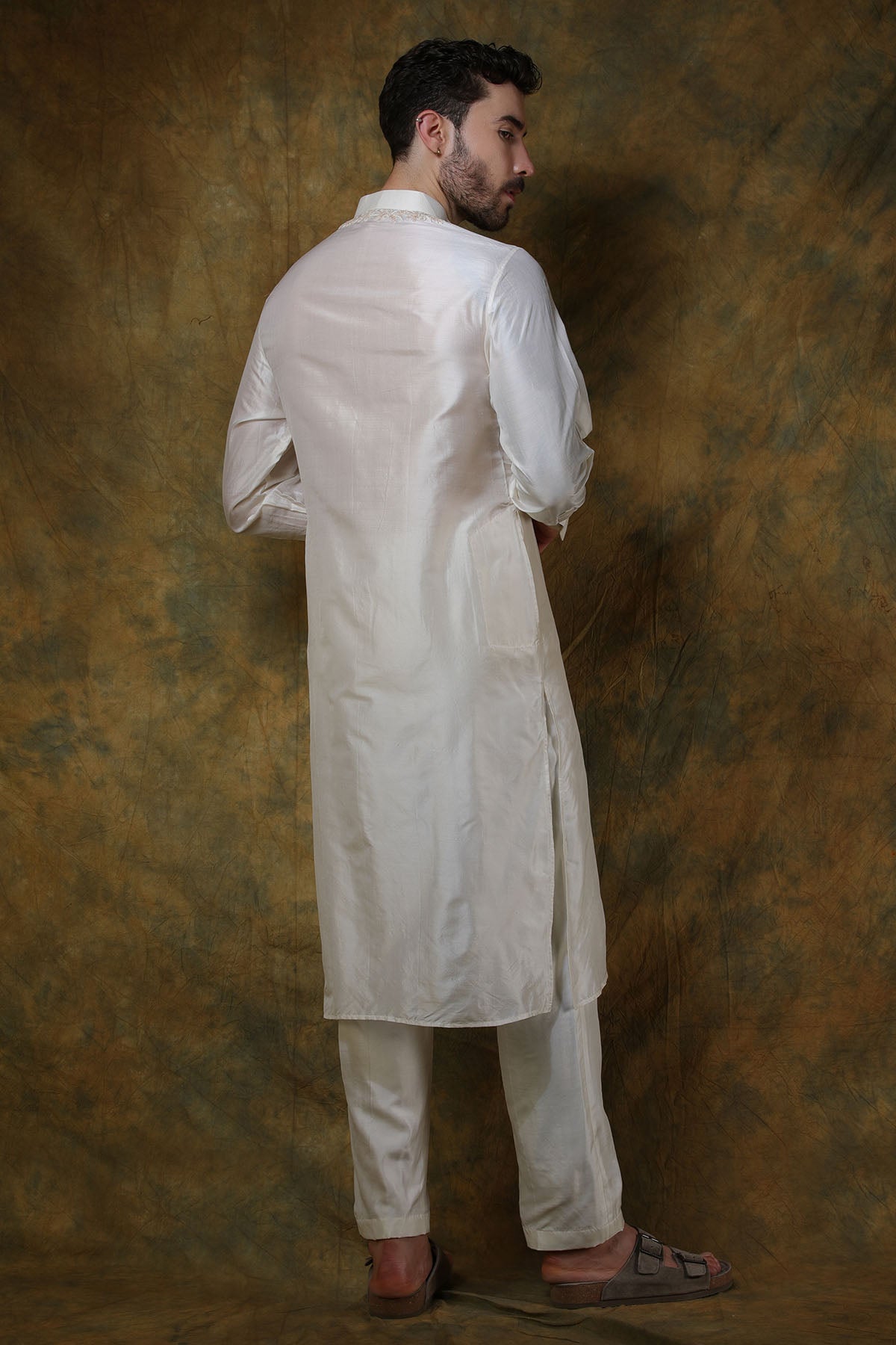 Bone Silk Chikankari Embroidered Kurta with Pants