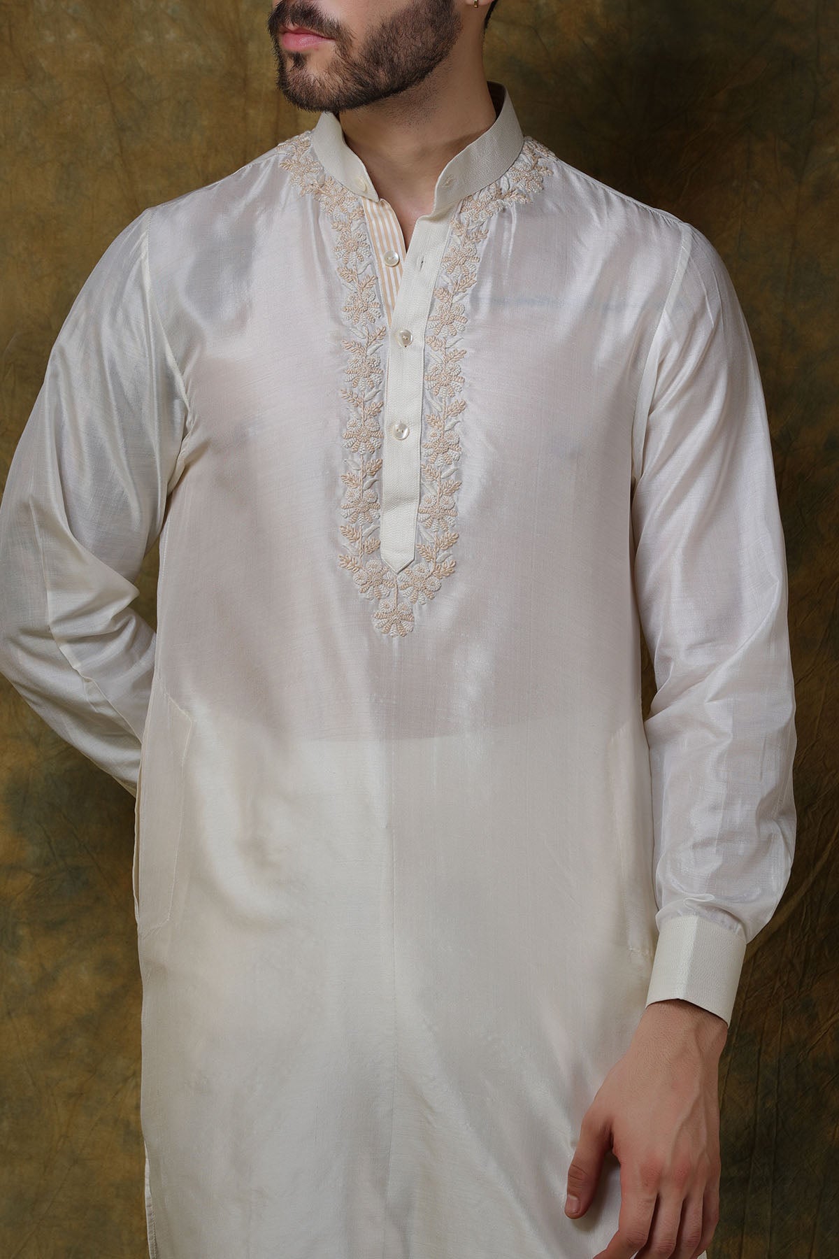 Bone Silk Chikankari Embroidered Kurta with Pants