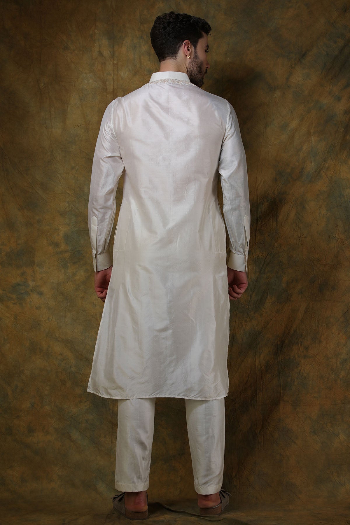 Bone Silk Chikankari Embroidered Kurta with Pants