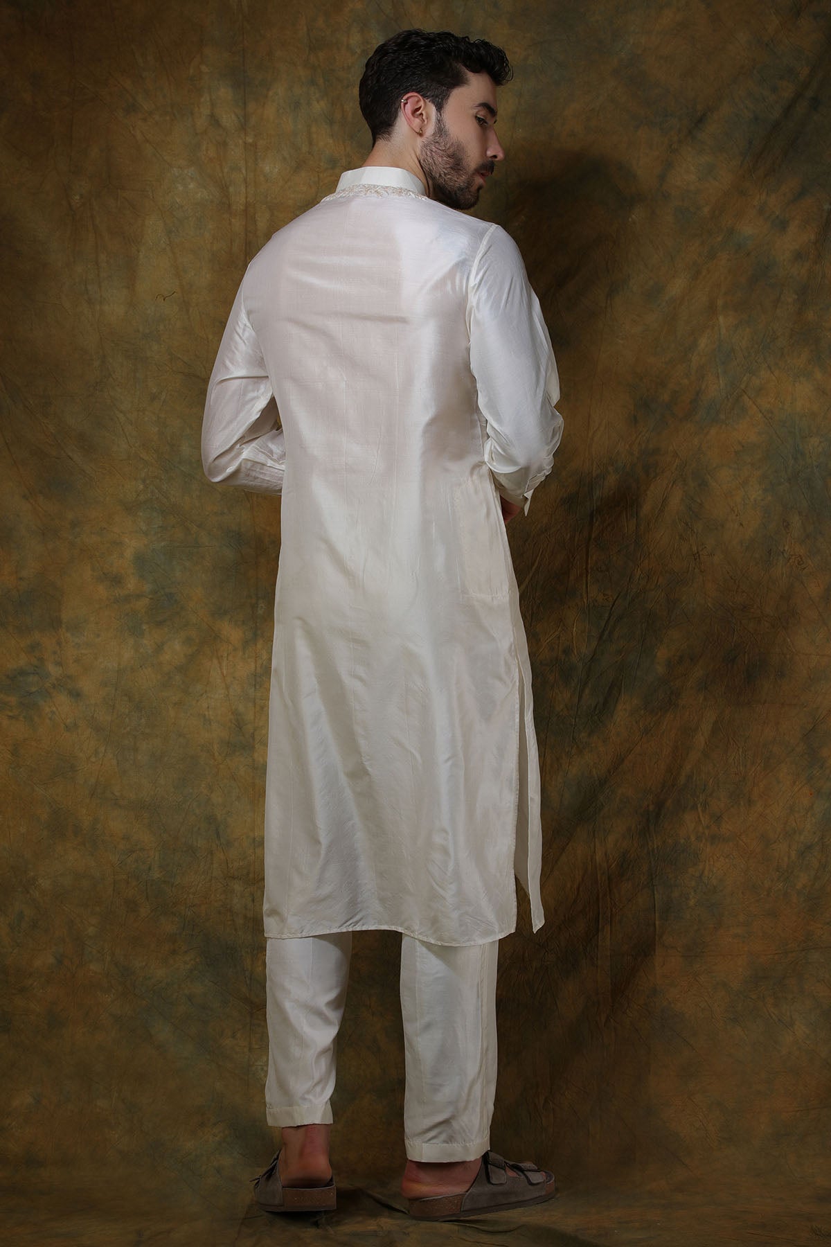 Bone Silk Chikankari Embroidered Kurta with Pants