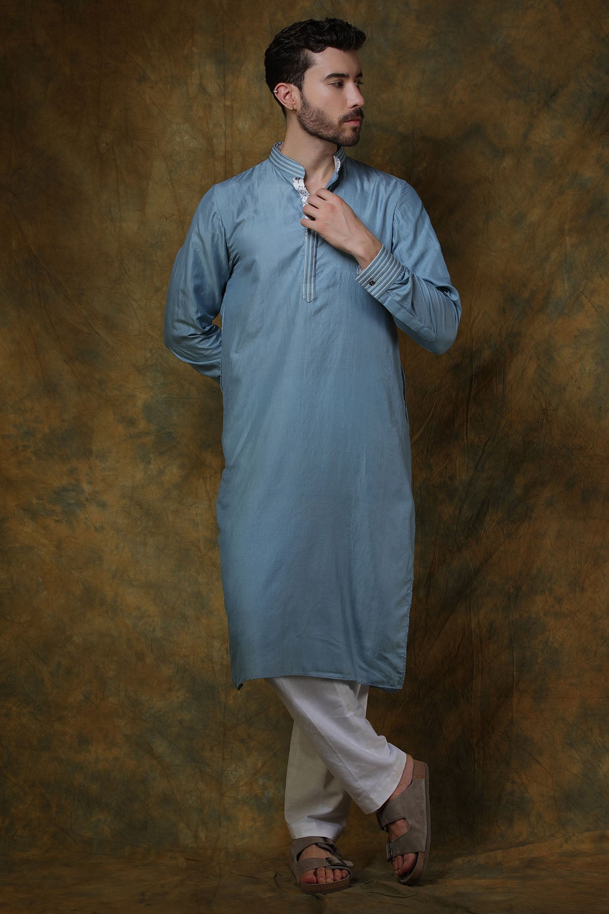 Greyish Blue Silk Kurta