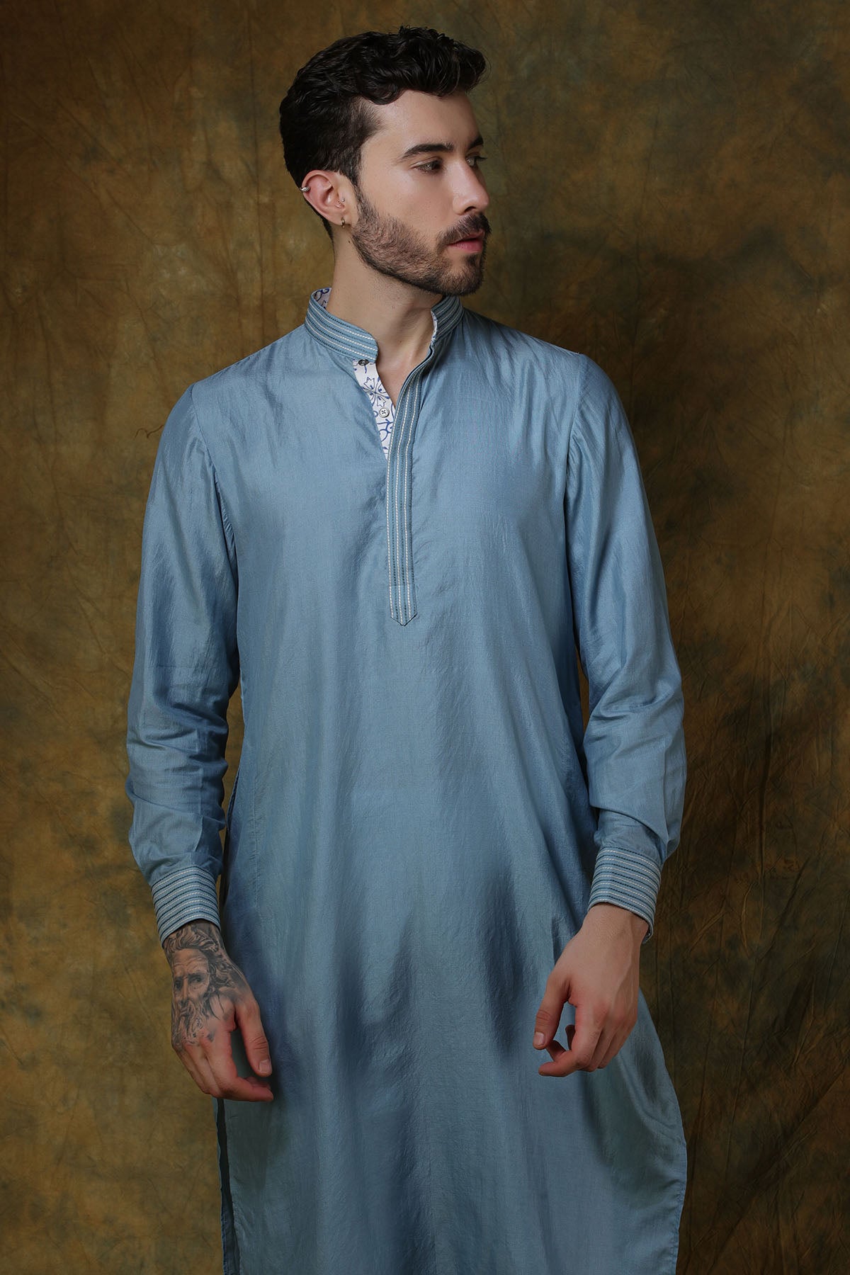 Greyish Blue Silk Kurta