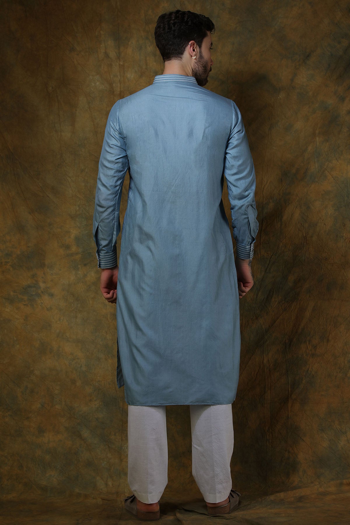 Greyish Blue Silk Kurta