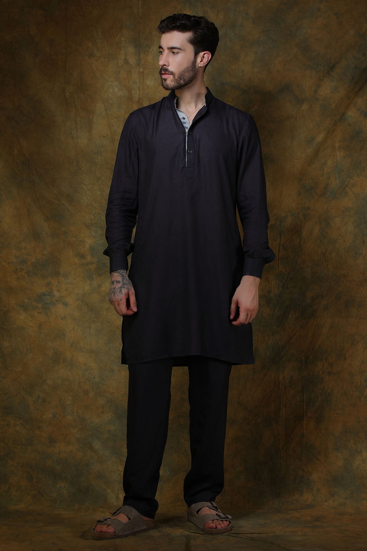 Charcoal Silk Short Kurta with Black Pants