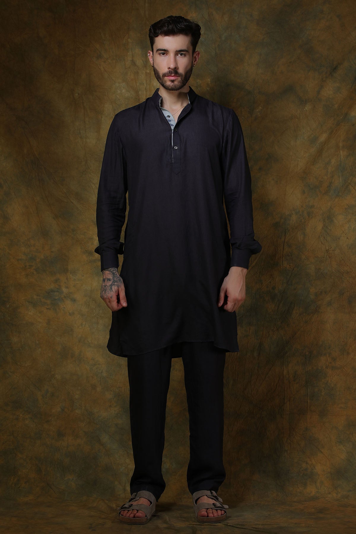 Charcoal Silk Short Kurta with Black Pants