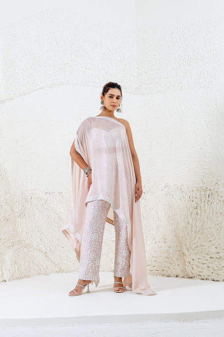 Nude 3 way embroidered kaftan with bustier and pants