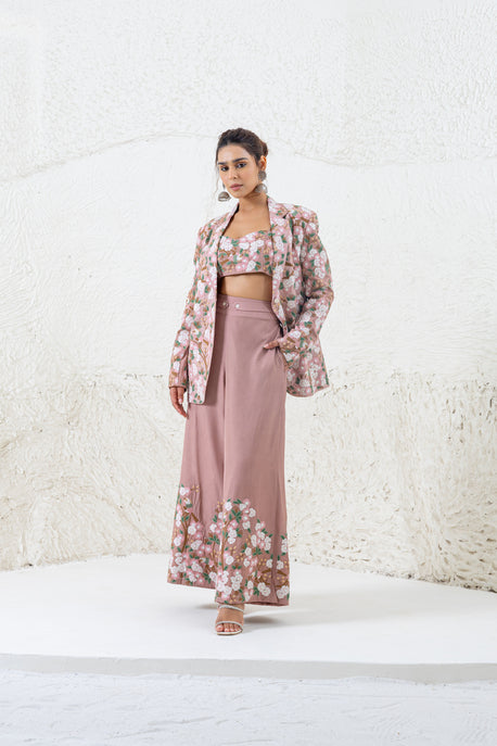 Onion pink embroidered pantsuit with bustier