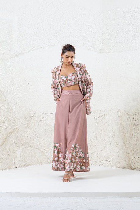 Onion pink embroidered pantsuit with bustier