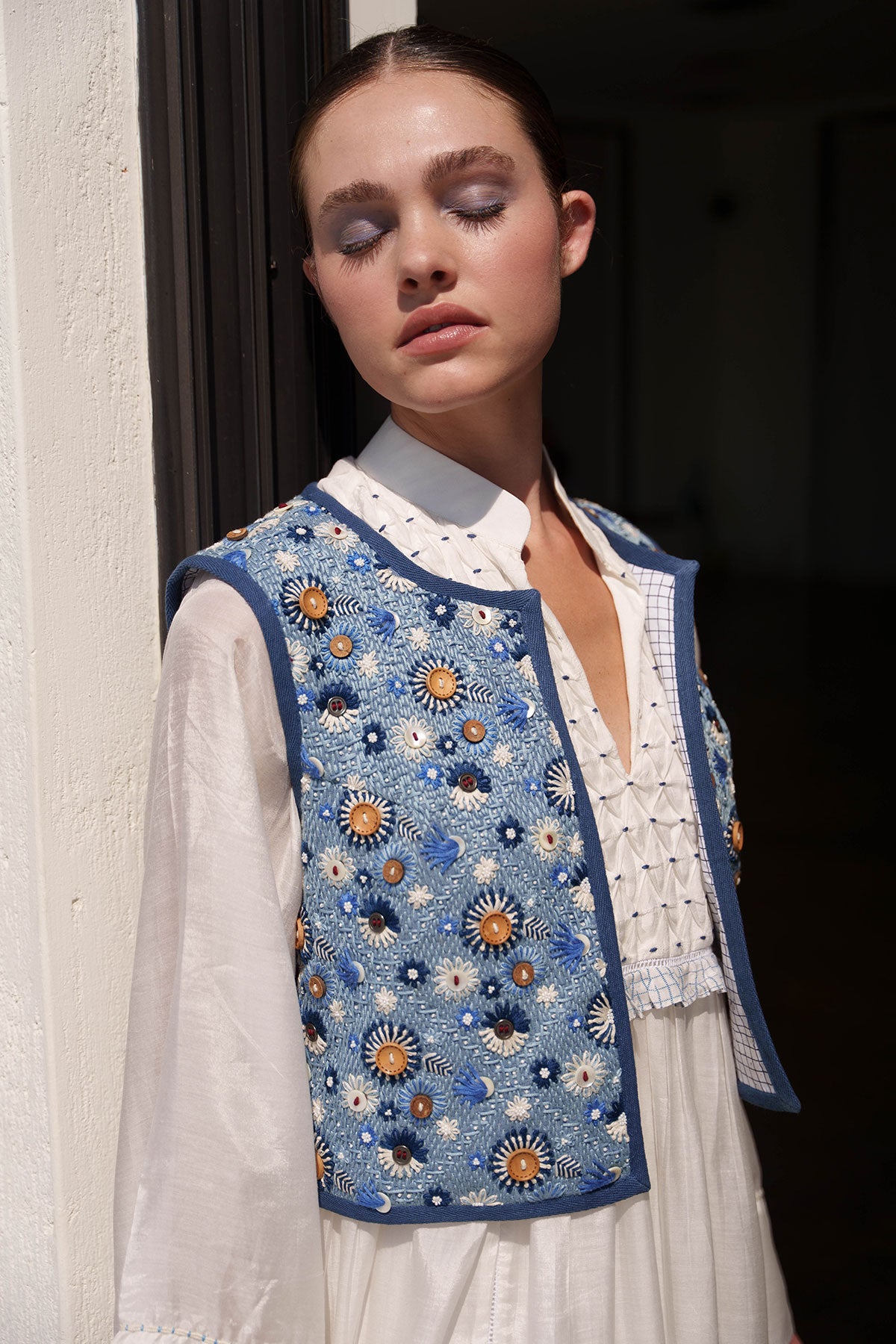 Blue embroidered waist coat