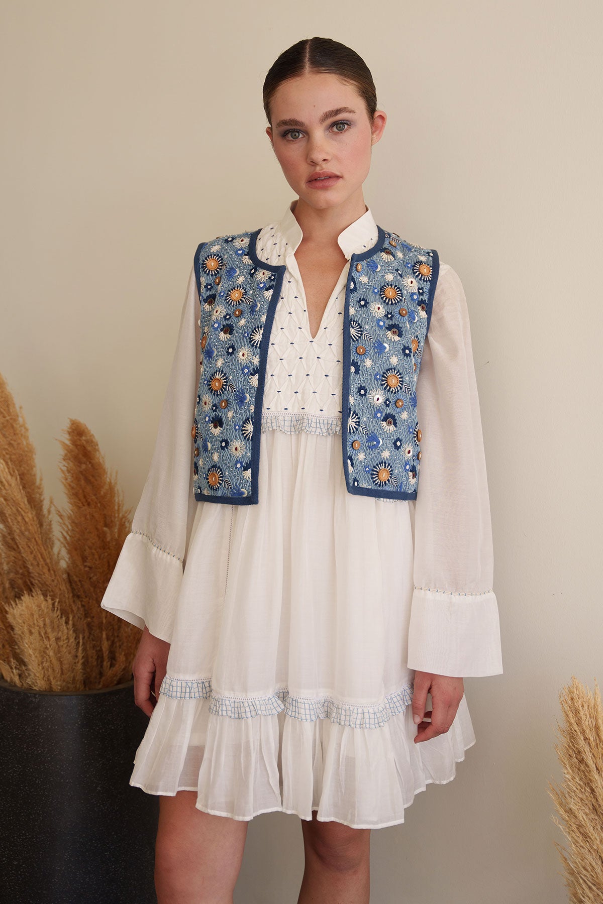 Blue embroidered waist coat