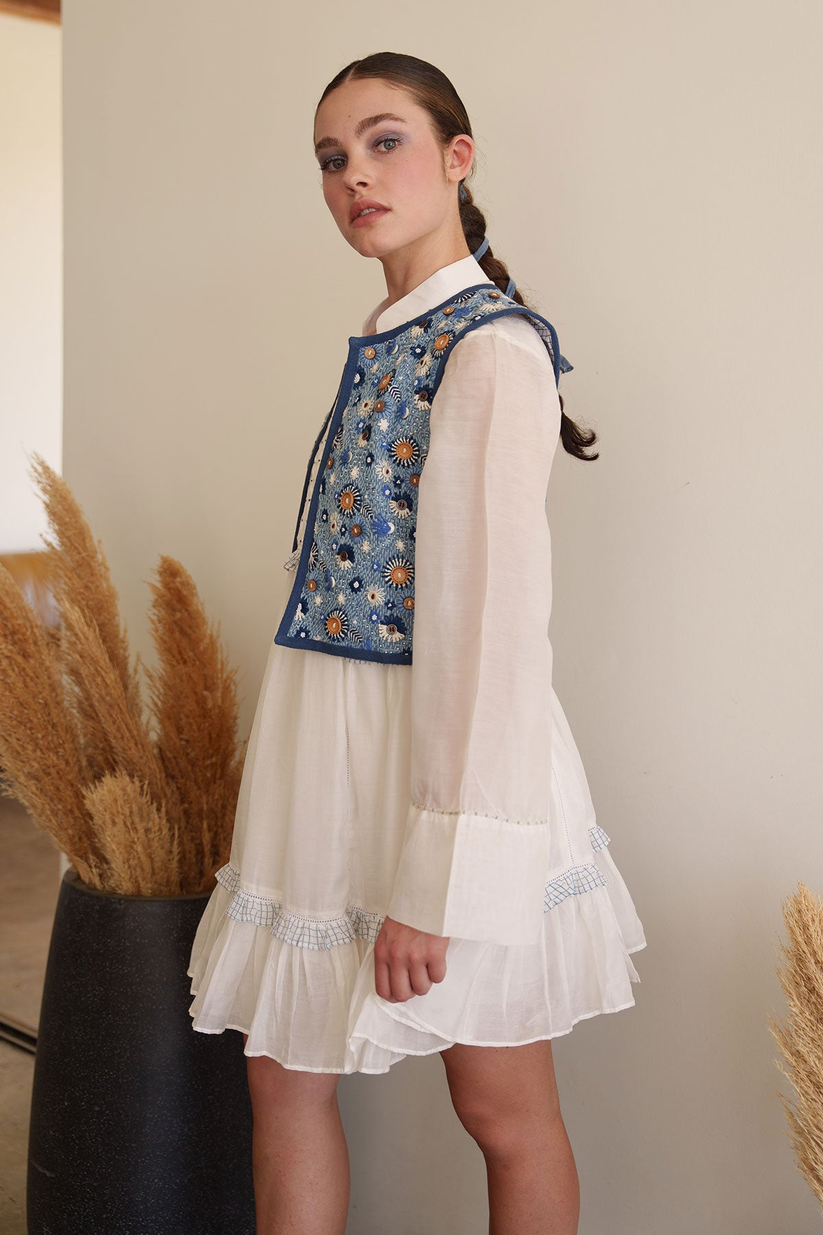 Blue embroidered waist coat