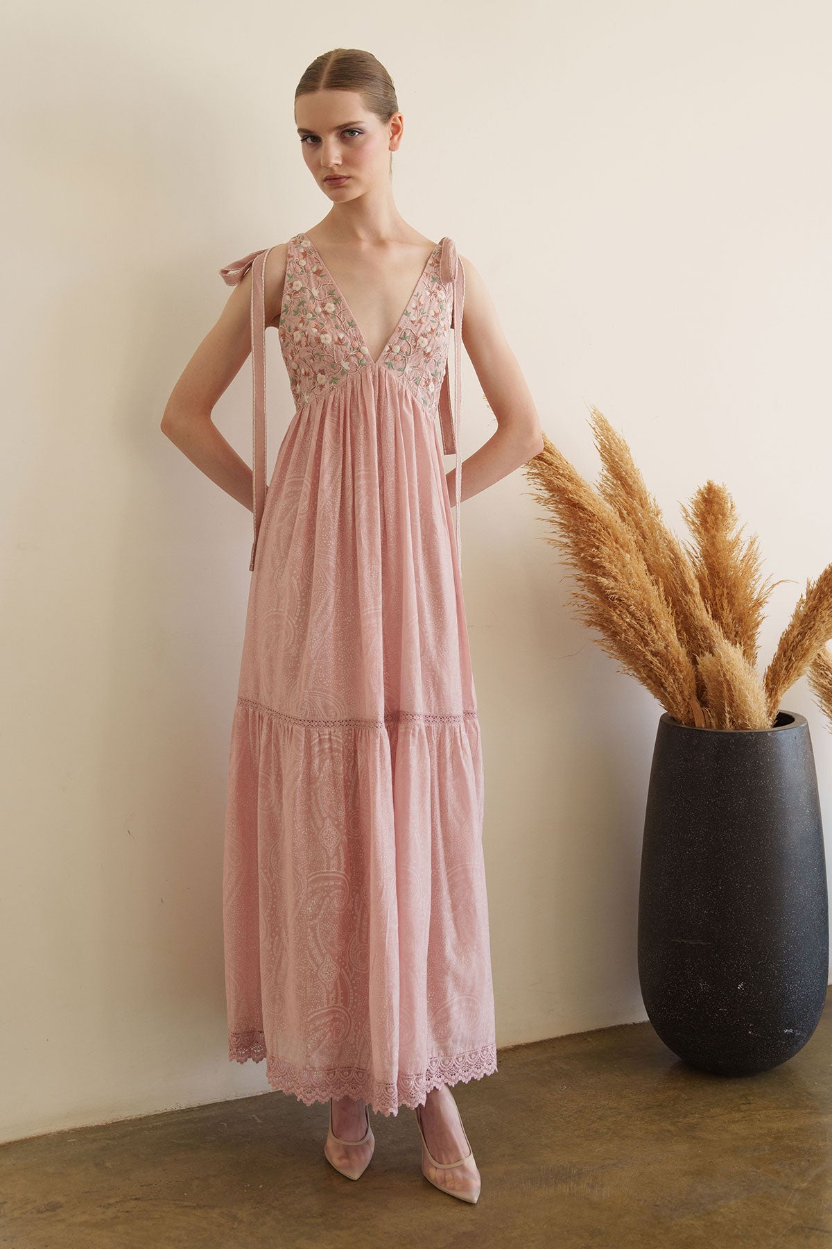 Pink Printed/ embroidered maxi