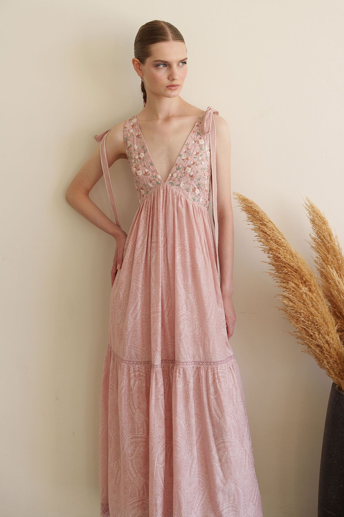 Pink Printed/ embroidered maxi