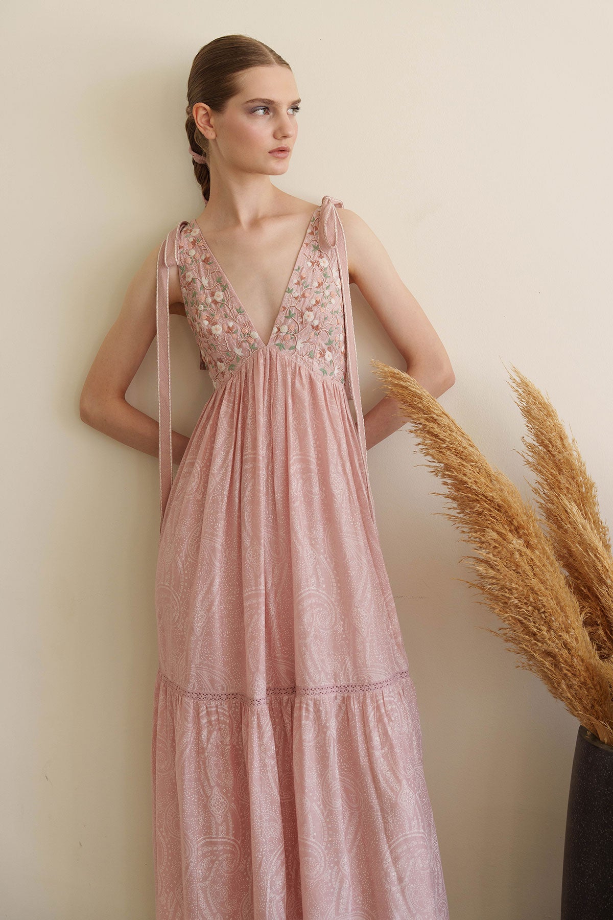 Pink Printed/ embroidered maxi