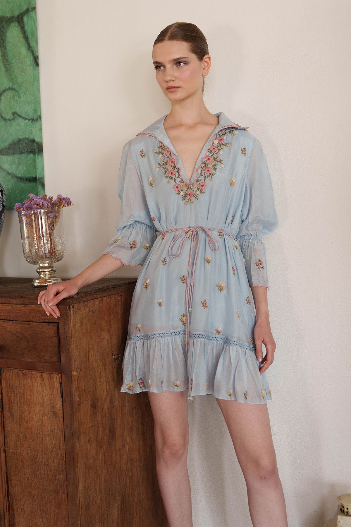 Peigon blue embroiderd short dress