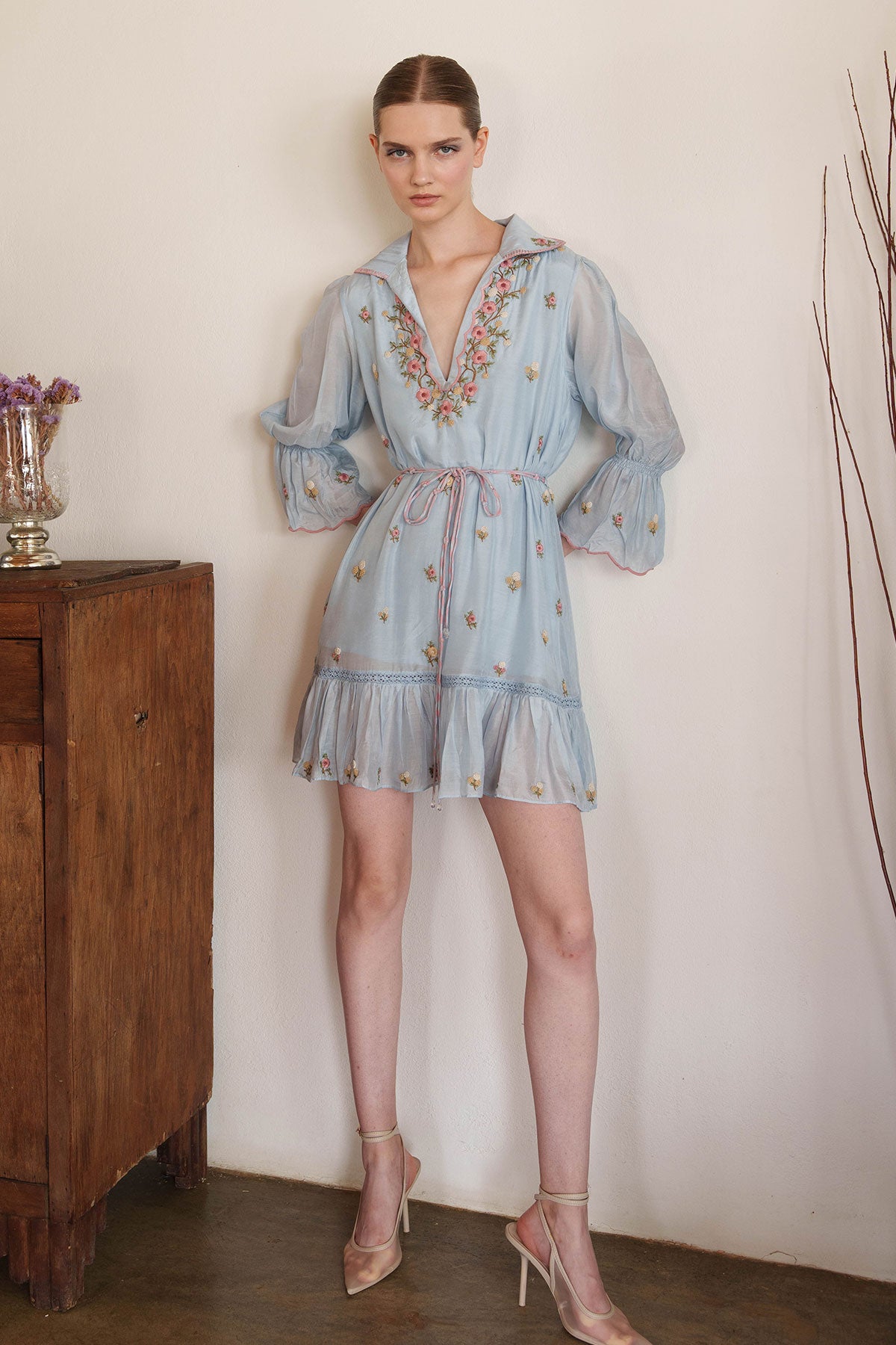 Peigon blue embroiderd short dress