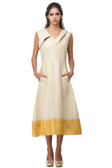 Beige/Yellow Eri Silk A Line Tunic With Zip Detail On Bodice