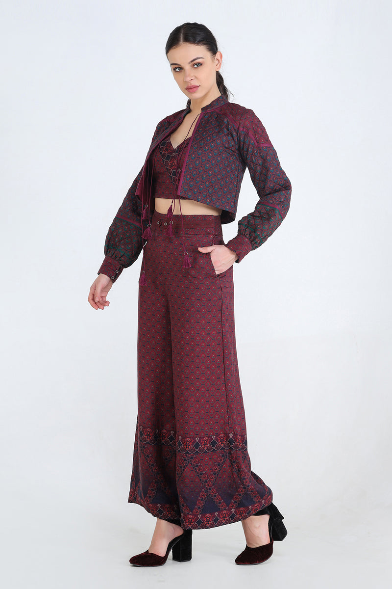 Plum Digital Tapestry Printed Quilted Bomber
