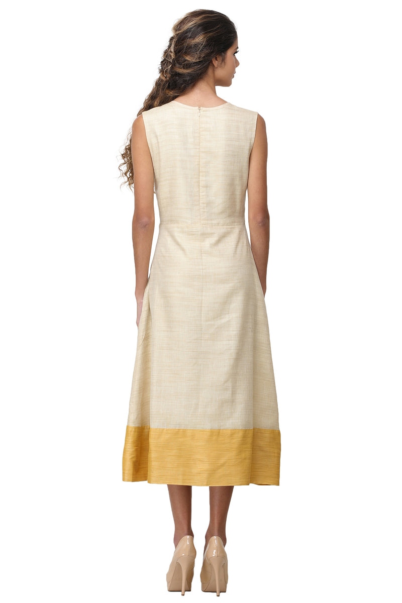 Beige/Yellow Eri Silk A Line Tunic With Zip Detail On Bodice