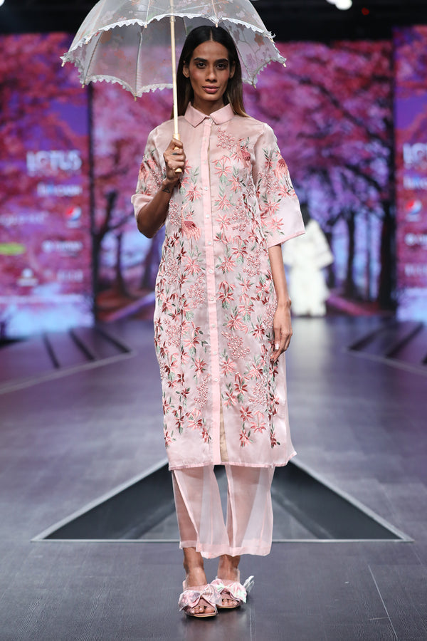 Pink Organza Heavy Embroidered Jacket