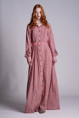 Peach Paisley Crape Pleated Detail Maxi Dress