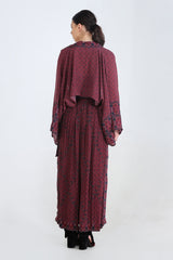 Plum Kimono Style Throw With Georgette Ruffles