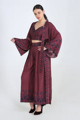 Plum Kimono Style Throw With Georgette Ruffles