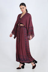 Plum Kimono Style Throw With Georgette Ruffles